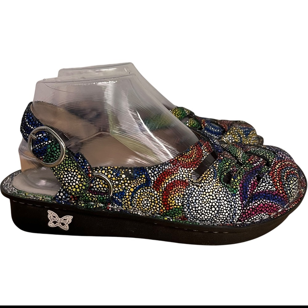 Alegria Sandals FRE-387 Women 36 Multi Color Leather Dotted Swirl Slingback